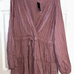 Torrid Plus Size 1 Pink Surplice Babydoll Blouse Long Sleeve Lace